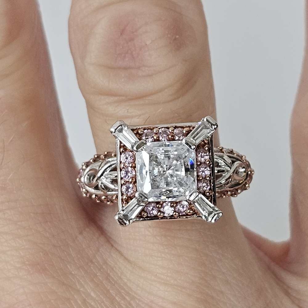 Beautiful Victoria Wieck Diamond & Pink Sapphire Simulant Sterling Silver Size 7 - Picture 9 of 10